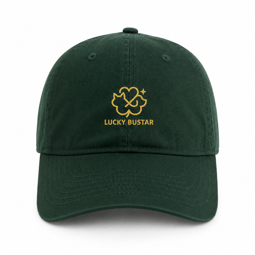 Green cap with 'Lucky Bustar' logo on a white background
