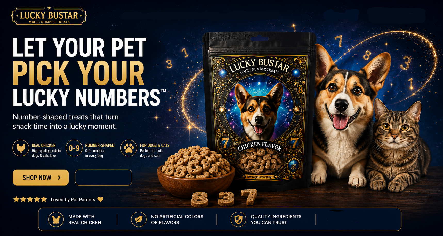 
Luckybustar transforms snack time into a playful moment between you and your pet. Every treat becomes part of a fun lucky-number experience that you can enjoy together.