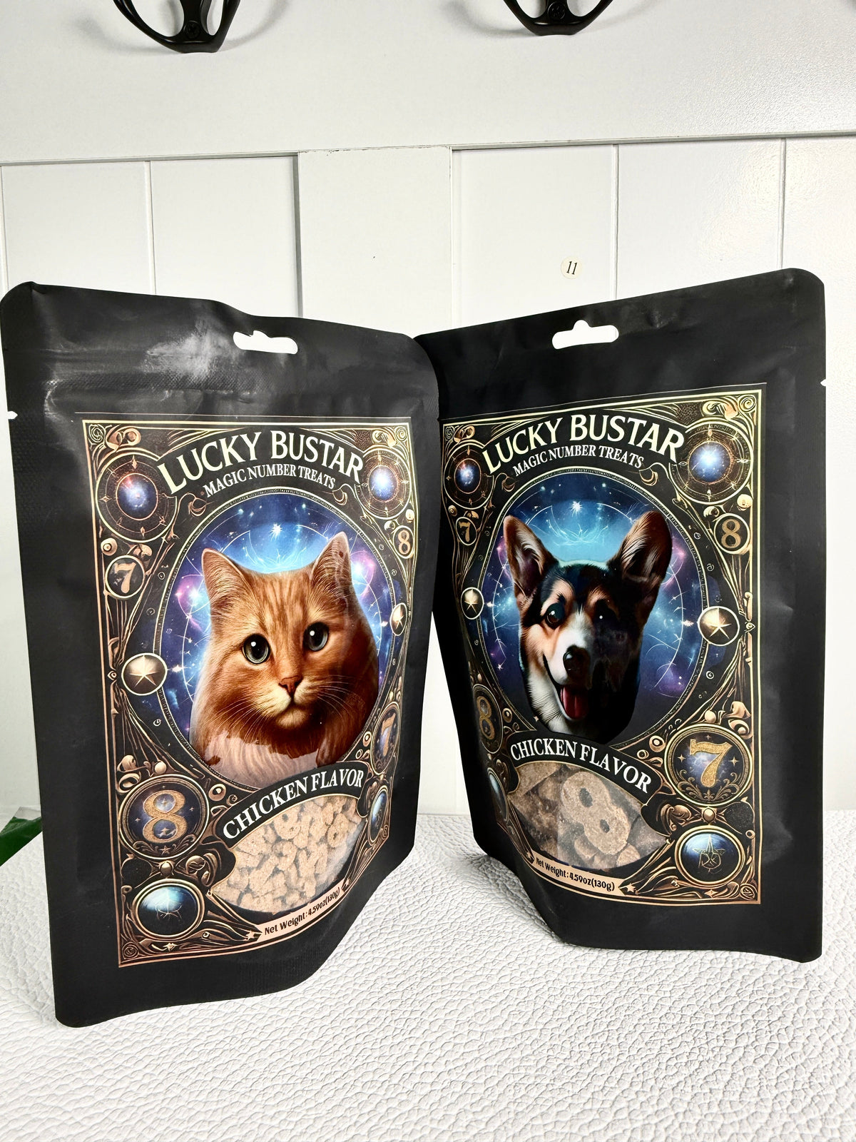 Lucky Bustar Magic Number Treats 2-Bag Combo – 1 Dog + 1 Cat | Number-Shaped Chicken Treats Mystical Gift Set